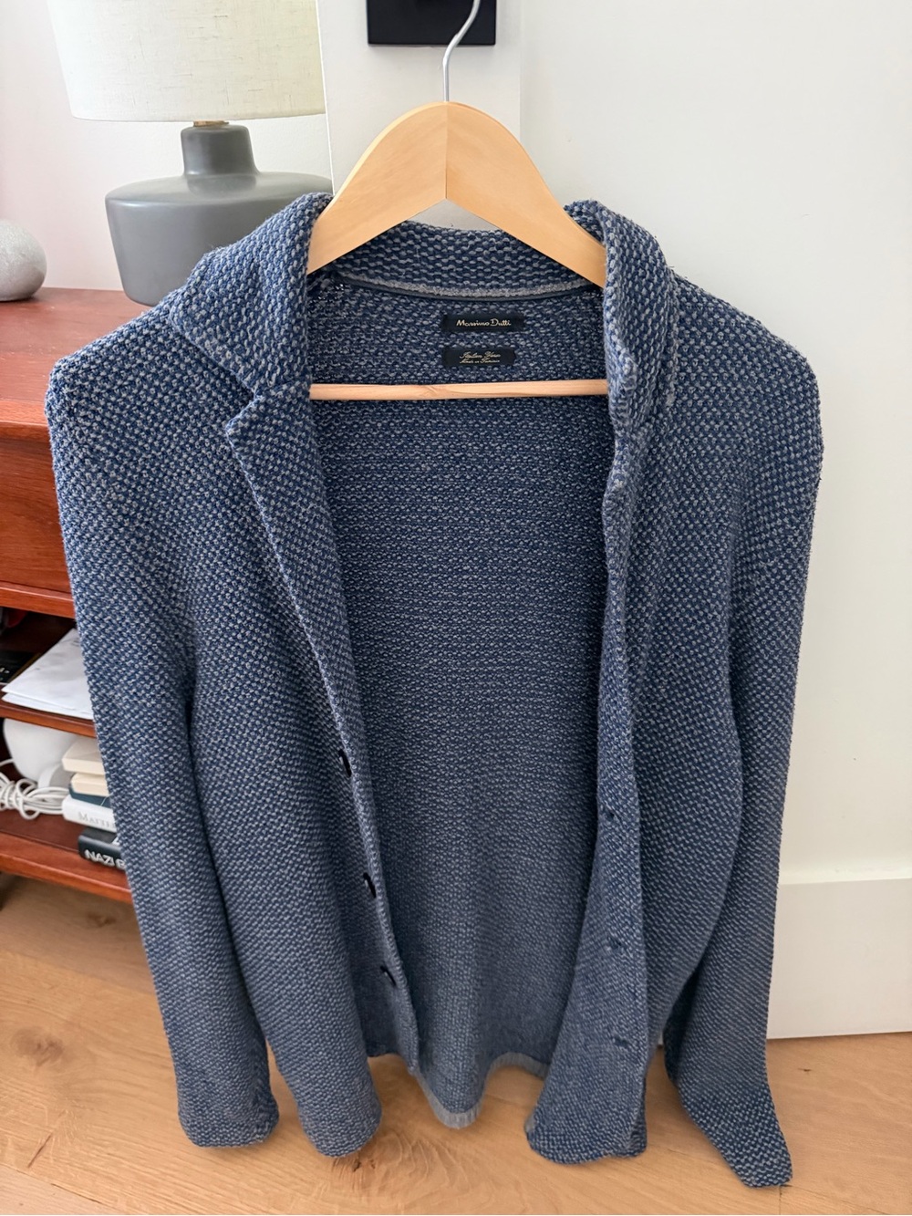Massimo Dutti Men's Textured Knit Cardigan - Slate Blue